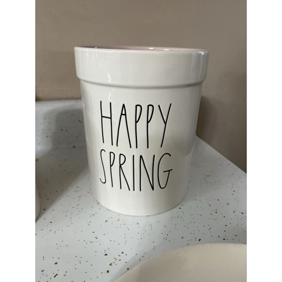 Rae Dunn Spring ~ HAPPY‎ SPRING ~ Utensil Holder Crock Canister - NEW - Picture 1 of 2